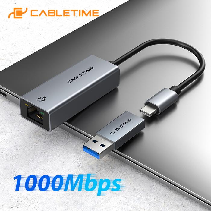 CABLETIME USB C LAN Adapter to Ethernet 1000Mbps Network for PC Dell