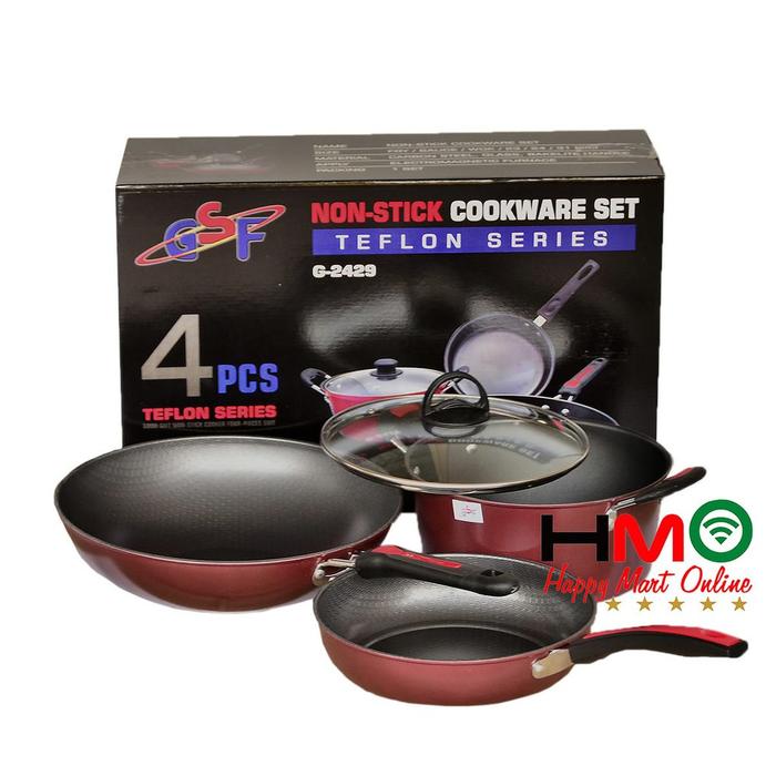 ORIGINAL GSF Panci Set Teflon Wajan Penggorengan Serbaguna 4 Pcs Cookware Set GSF-2429 GSF 2429 GSF2