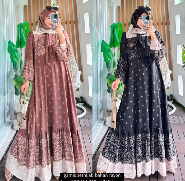 Set gamis hijab denada homedress Denada gamis wanita jumbo gamis rayon dress
