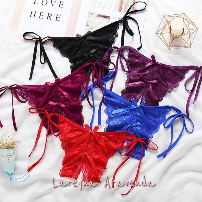 (COD) Sexy Open G String Wanita Tali Celana Dalam Transparan Thong Ukuran Besar CD020
