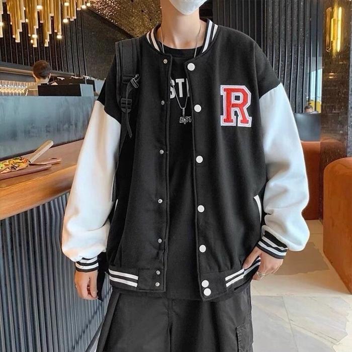 Jaket Varsity Baseball Big Size ( S - 6XL ) Logo R BORDIR Embroidery Jacket Boy Girl Oversized Kore