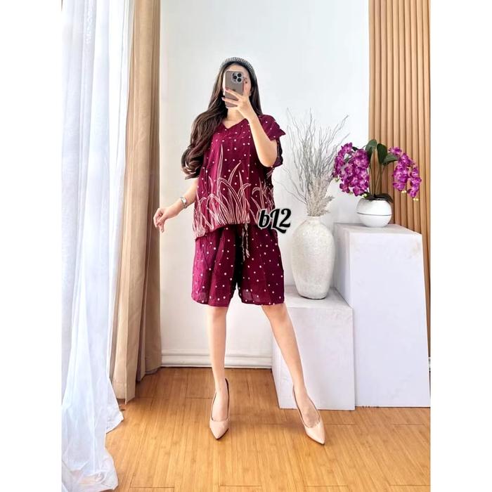 One Set Daster Kekinian Super Nyaman Bahan Rayon Premium Adem Banget! Setelan Baju & Celana Motif Ca
