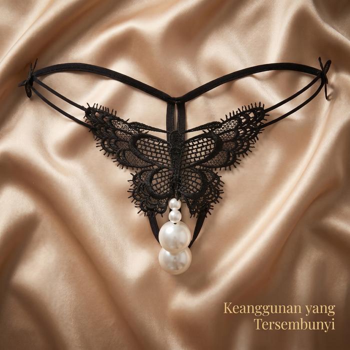 Celana Dalam Thong Wanita Renda Butterfly Mutiara Premium - CD Thong Renda Transparan Lembut