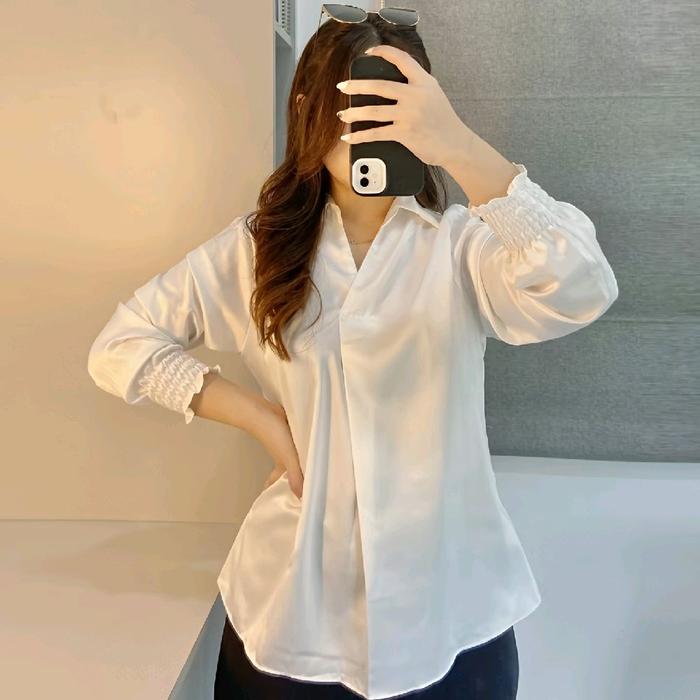 Blouse Satin Fortuna Premium / Atasan Baju Wanita Panjang Dewasa Casual / uniform putih blus & kemej