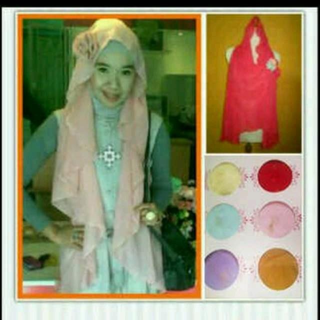 Jilbab Instant Rompi model Hodie bahan sifon ready merah