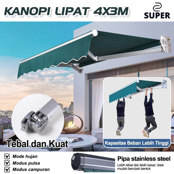 ASLI - AWNING GULUNG KANOPI LIPAT 3 /2/4METER KANOPI BUKA TUTUP MANUAL DAN AUTOMATIC/BAHAN KAIN PREM