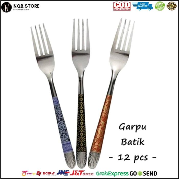 NQB - Garpu Makan Stainless Tebal Motif BATIK Lusinan isi 12 Pcs - GARPU BATIK