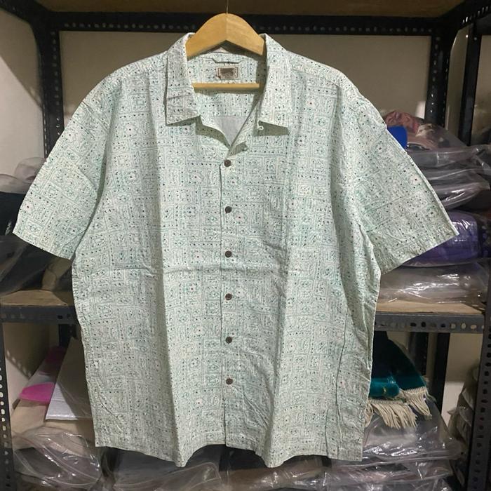 LL Bean Hawaiian S/S Shirt Hijau Size XL 76x68