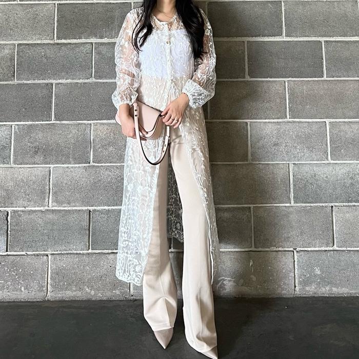 Outer Tunik Dress Brukat Tile Black White Brown Hijab Dress Tulle Lebaran Tunic Dress Brokat Hitam B