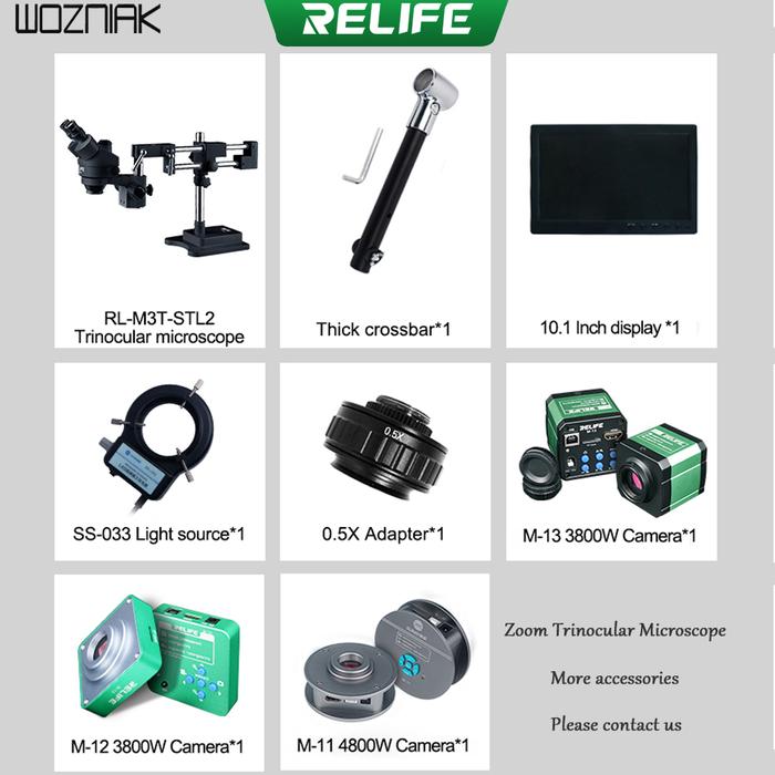 RELIFE RL-M3T-B1 Trinocular Stereo Microscope 7X-45X Zoom Matched