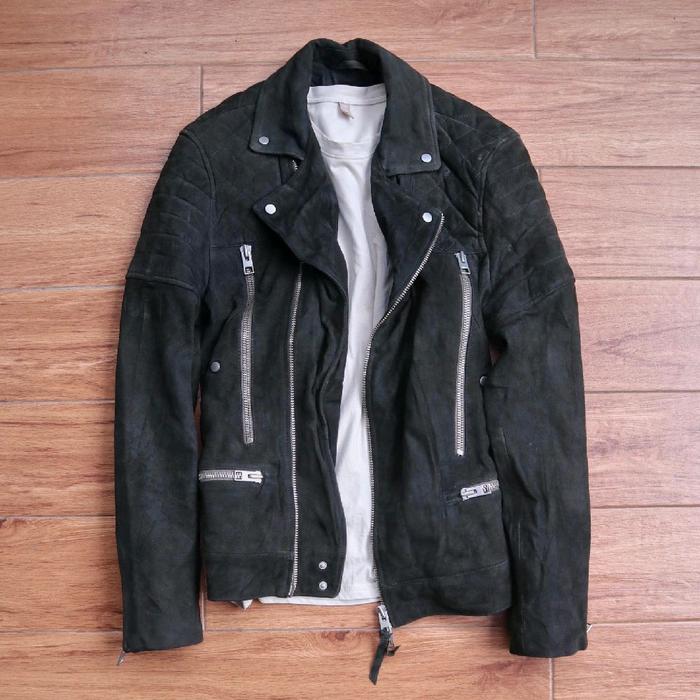 ALLSAINTS size L jaket kulit suede sapi biker ramones rider jacket motor quilted racing genuine leat