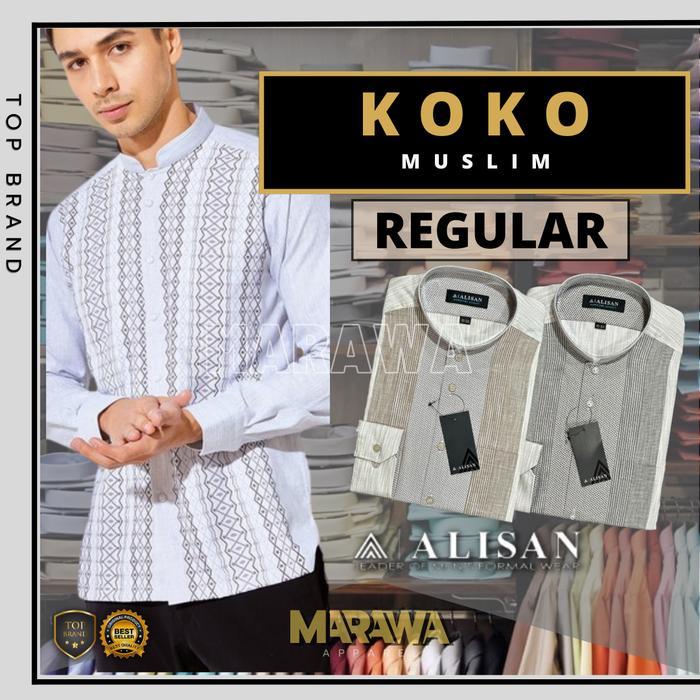 MARAWA APPAREL Kemeja ALISAN KOKO Muslim Pria Lengan Panjang 100% ORI Bahan Premium Tetoron Cotton S