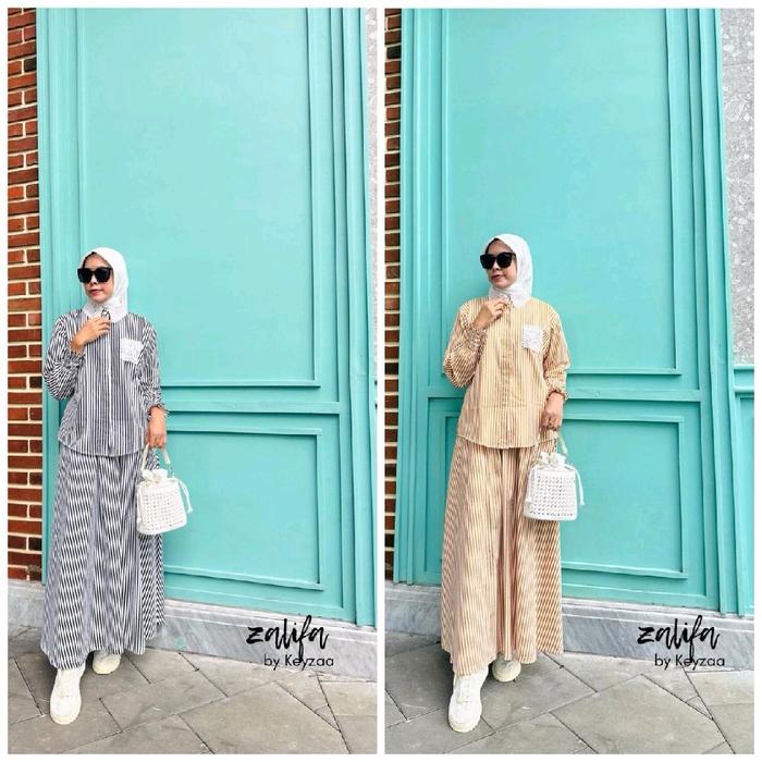 Set rok Zalifa by Keyzaa, baju lengan panjang , saku kerah bordir , atasan full kancing , bahan katu