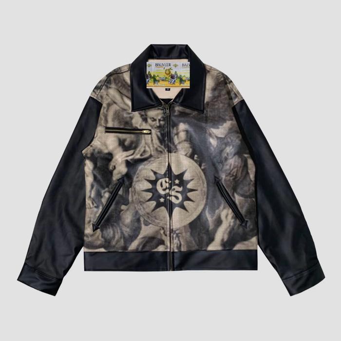 bal Jacket Bd1- Locky Black Unisex Jaket Casual Pria Printing Zipper Cowok Hitam Kulit Branded Panja