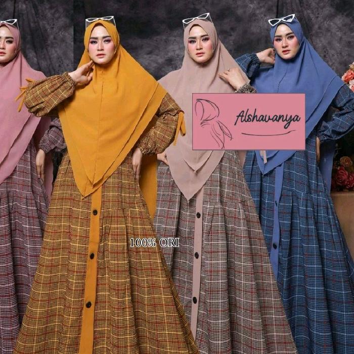 Alshavanya Dewani Syar'i Gamis Syar'i Set Jilbab Bahan Syakira yang lembut dan nyaman Gamis Pesta Sy