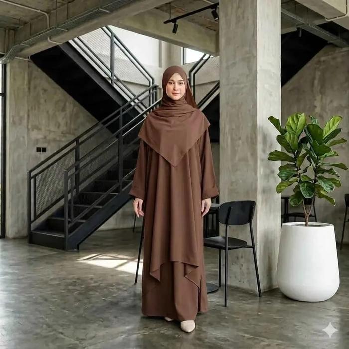 SADIYAH DRESS Gamis Wanita Muslim One Set Tunic Oversize dan Skirt Melayu Bahan Marbella Premium