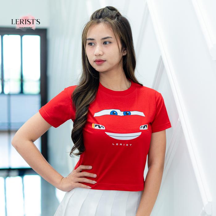 Crop Car Lerist- Atasan wanita kekinian leher bulat motif mobil cotton combed 30s premium Lerist