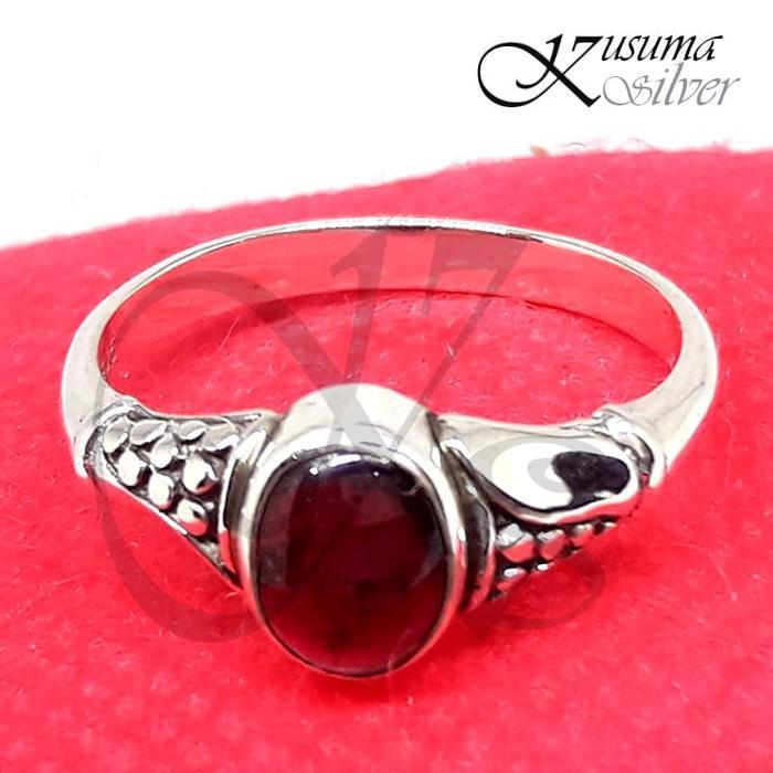 Cincin Ring Perak Silver Bali Midi Batu Merah Oval Jagung Asli 925