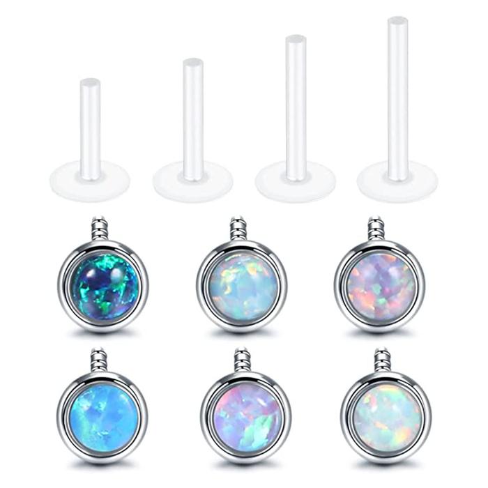 Clear Lip Rings Stud 16G Monroe Ashley Labret Medusa Plastic Piercing Jewelry Opal Helix Cartilage E