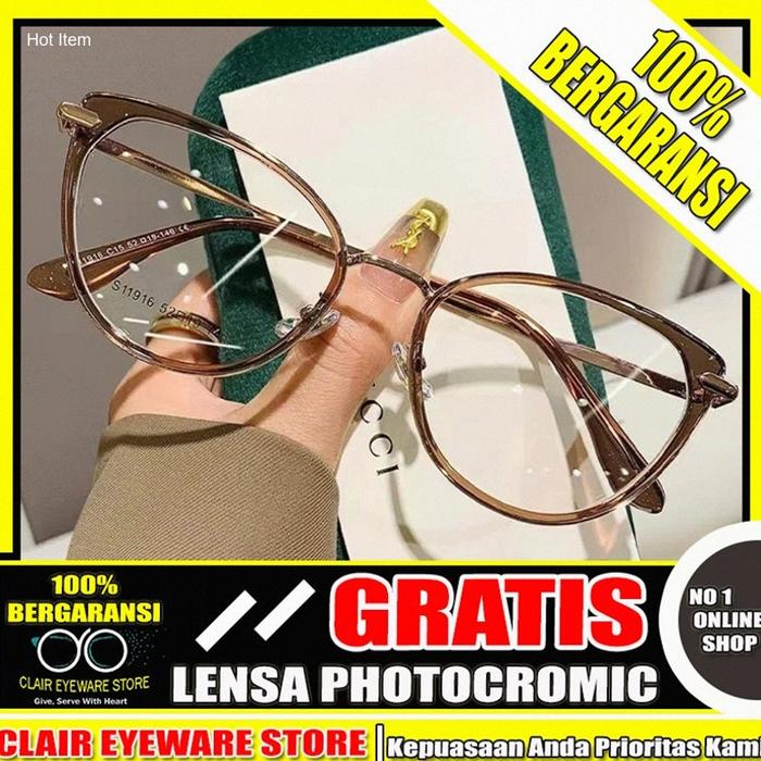 Clair Eyeware CO 46 Optik B Riski Frame Kacamata Cat Eye Blueray Photocromic Anti Radiasi Hp Kompute