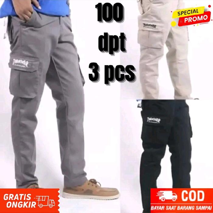 [BISA COD 100 RIBUAN DAPAT 3 PCS ] Celana Cargo Kargo Panjang Pria Cowok Dewasa Katun Twill Distro 5