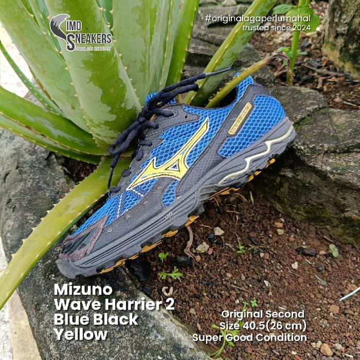 Mizuno Wave Harrier 2 Biru Hitam Kuning Sepatu Trailrun Unisex Second Original