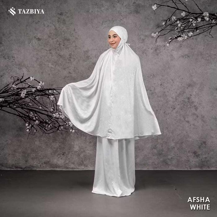 Mukena Tazbiya Premium Emboss 2In1 Afsha Series|Mukena Silk Nikah|Mukena Putih Tazbiya