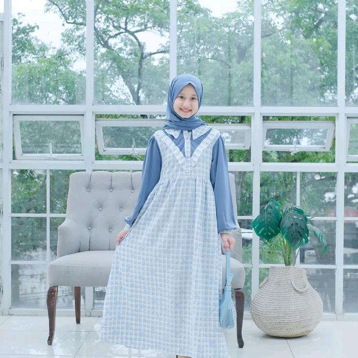 naisha set dress free jilbab segitiga instan bahan elora mix wolfis premium usia 10-14tahun
