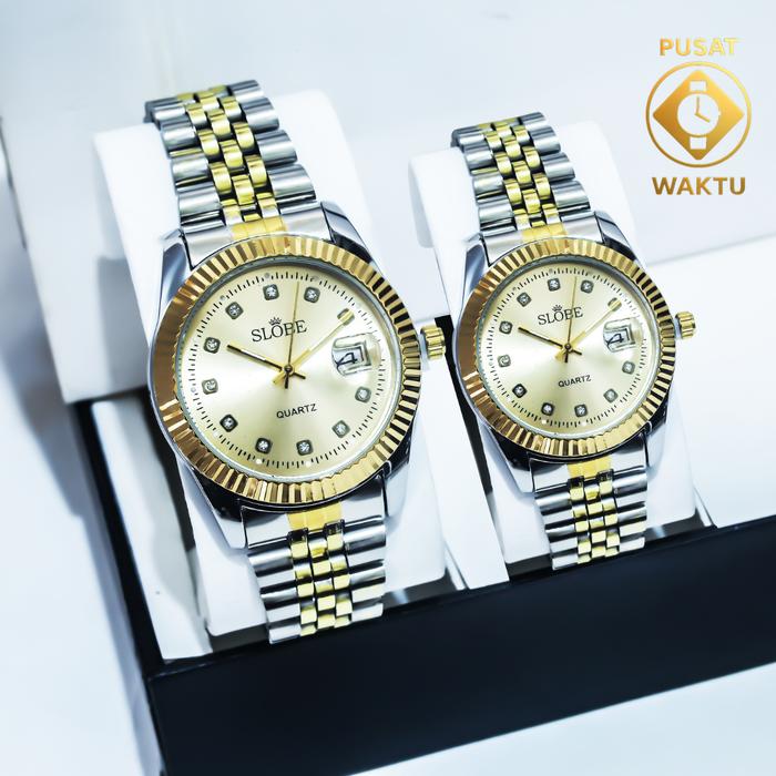 SLOBE Jam Tangan Couple Original Design Mewah Pusat Waktu Quartz Dengan Tampilan Elegant dan Mewah w