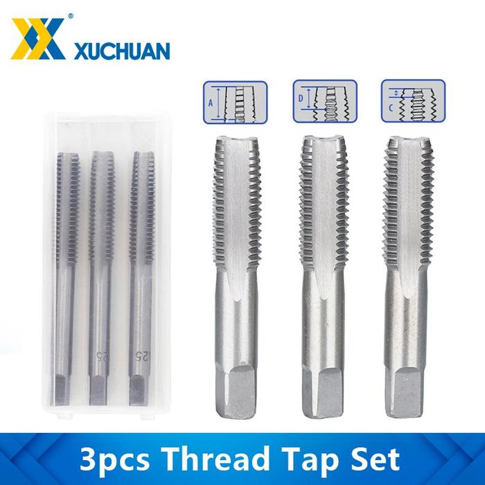 3pcs Hand Thread Tap Set HSS Metric Plug Tap Metal Screw Tap Drill