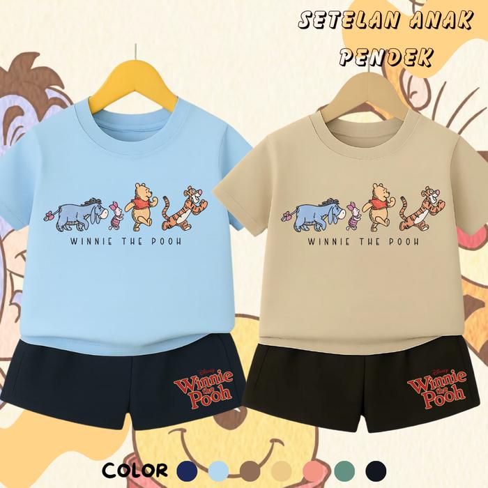 Setelan anak anak lengan pendek motif W1nnie the P0OH Genk Baju setelan anak anak Bahan katun pe Gem
