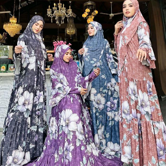 set syari Gamis pesta by haziqa printing sublime bahan jersey premium melar sampe ld 125cm all size