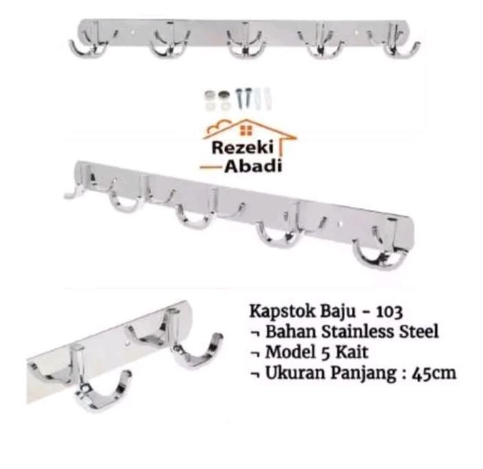 Kapstok Baju Stainless 103 / Gantungan Baju 5 Kait Double