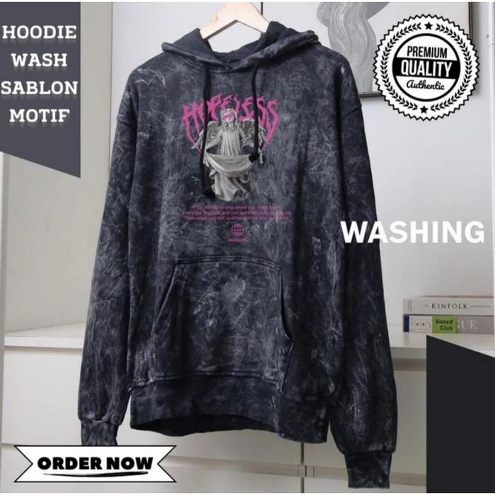 Sweater Hoodie Sandwash sablon DTF pria/wanita full tag & label