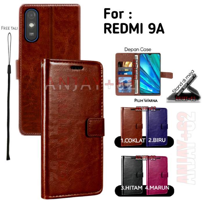 Flip cover case untuk REDMI 9A casing kulit standing untuk smartphone Ponsel - 1.coklat, REDMI 9A