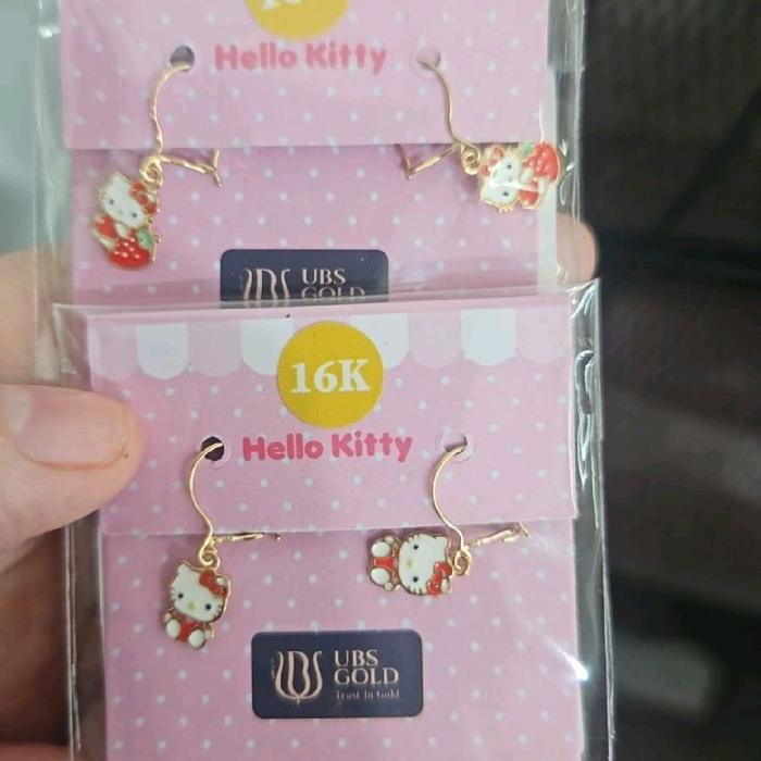 anting anak hello kitty pink emas asli 700 70% 16k ubs