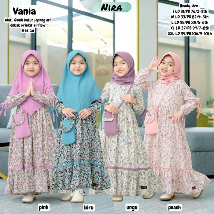 Sisol - SET ANAK VANIA MAXY DRESS KIDS SYARI (FREE TAS) - Gamis Anak Katun Jepang Ori + Jilbab Bergo