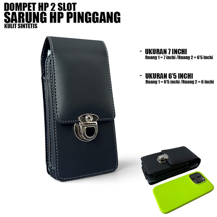Dompet HP Pria 2 slot Bahan Kulit Sintetis Ukuran 7 inchi & 6'5 Inchi Warna Hitam / Sarung Hp Pingga