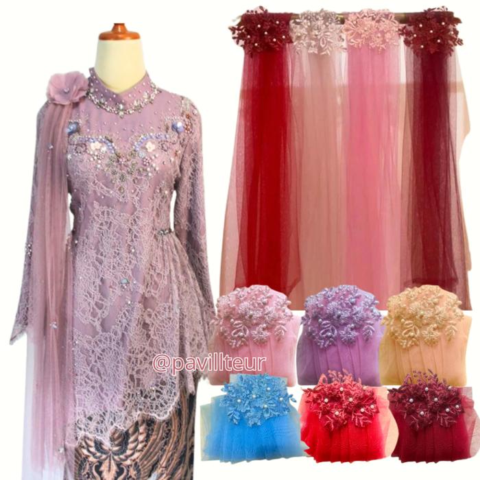 Slayer Pundak Selendang Tille Polos Brukat Slendang Bahu Kebaya Wisuda Lamaran