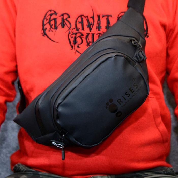 RISES WAISTBAG BAHU SLINGBAG SLEMPANG ANTI AIR ANTI BOCOR KUALITAS PREMIUM COWOK COWO Pinggang bum  