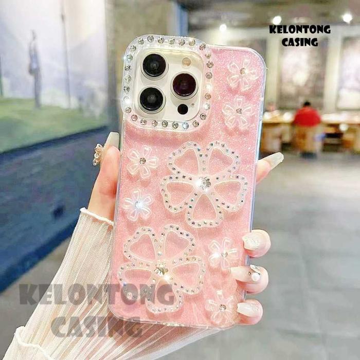 CASE 3D GLITTER SAND FLOWER LUXURY CRYSTAL BLING FOR IPHONE 15 14 + PLUS 13 12 11 PRO MAX