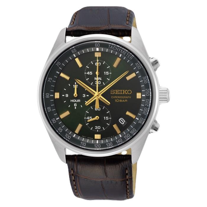 Seiko SSB385P1 Quartz Jam Tangan Pria Dial Hijau Kulit Strap VIP Watch