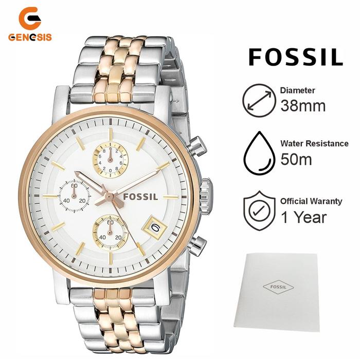 Jam Tangan Wanita Fos sil ES3840 Chronograph Stainless Steel Silver Gold