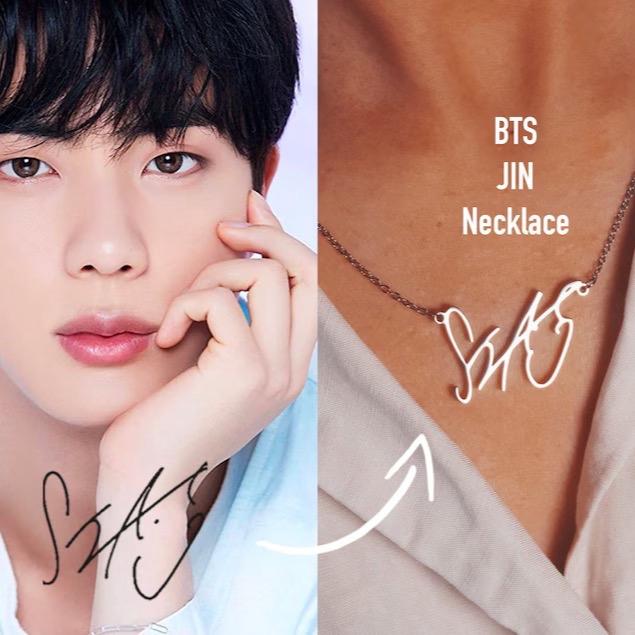 Kalung BTS JIN Signature Necklace - BTS Kim Seok Jin Necklace Titanium Anti Karat Gold Silver Hadiah