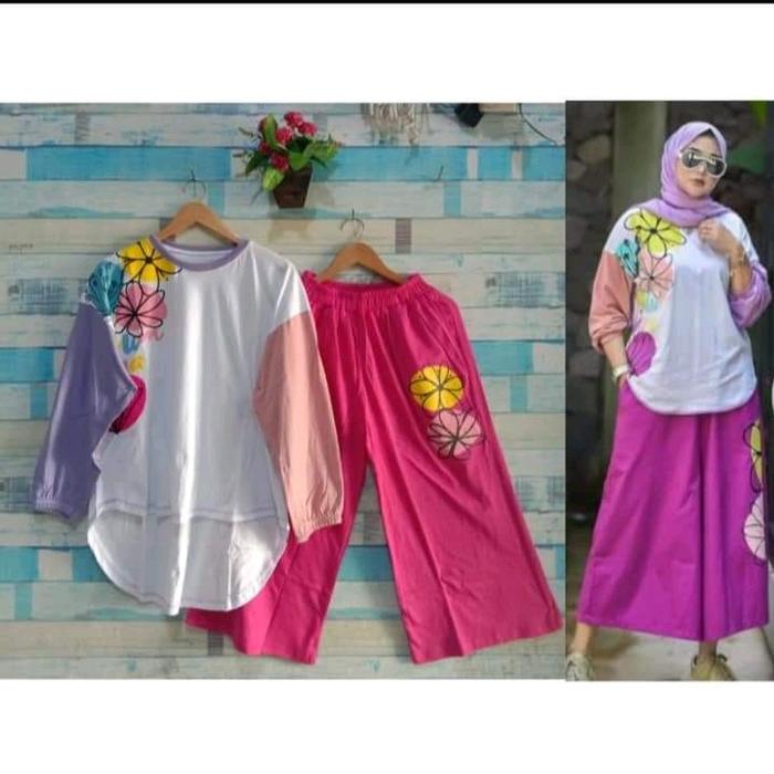 SET KULOT PRINT BUNGA // SETELAN KAOS JUMBO FULL COMBAT BY JEVANNI
