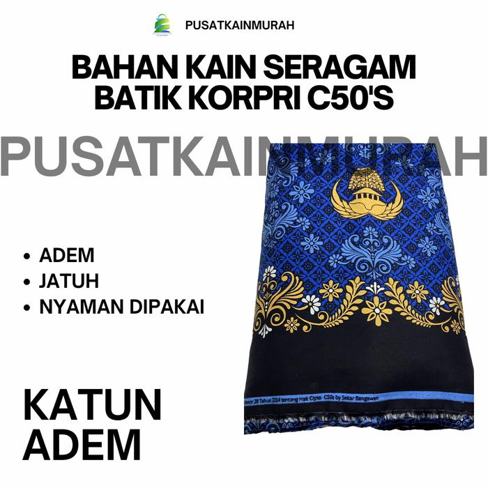 Kain Batik Seragam Korpri Potongan Bahan Katun  C50 Meteran Baju Wanita/pria