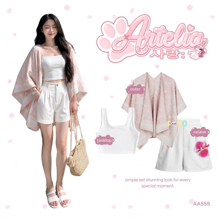 Fomoapparel - Aulia One Set Kekinian Korean Style Outfit Ulzzang | Tanktop, Outer Arwen, Celana Pend