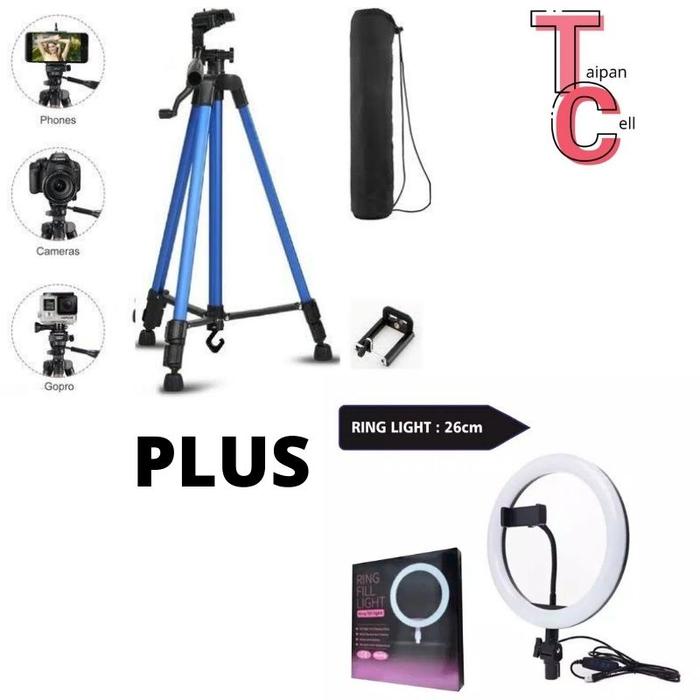 SEPAKET TRIPOD 3366 PLUS LAMPU RINGLIGHT-PAKET TRIPOD DAN LAMPU VLOG/KONTEN/SELFIE/MAKEUP FLASH&LAMP