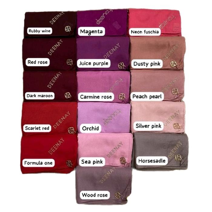 Deenay Hijab Segiempat Polos Liza Matte Pink Series Dark Maroon Silver Pink Magenta Woodrose Juicy P