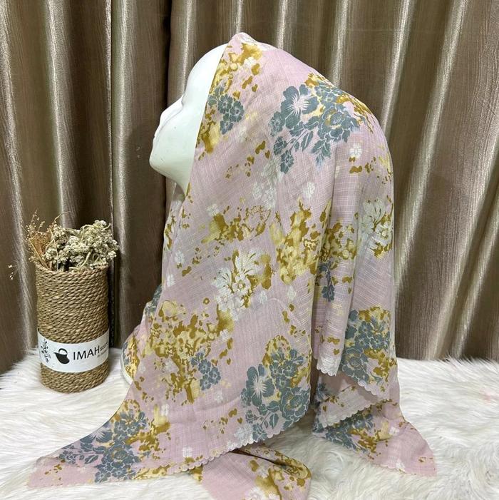 hijab segi4 viney dobby mhotif premium imah scarf size 110x110cm tepi lasercut rapih kode wrn pink d